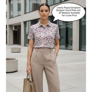 Piazza Sempione Designer Floral Snap Polo Top Minimalist Quiet Luxury sz. 42 M